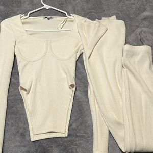 White two piece long sleeve and pants